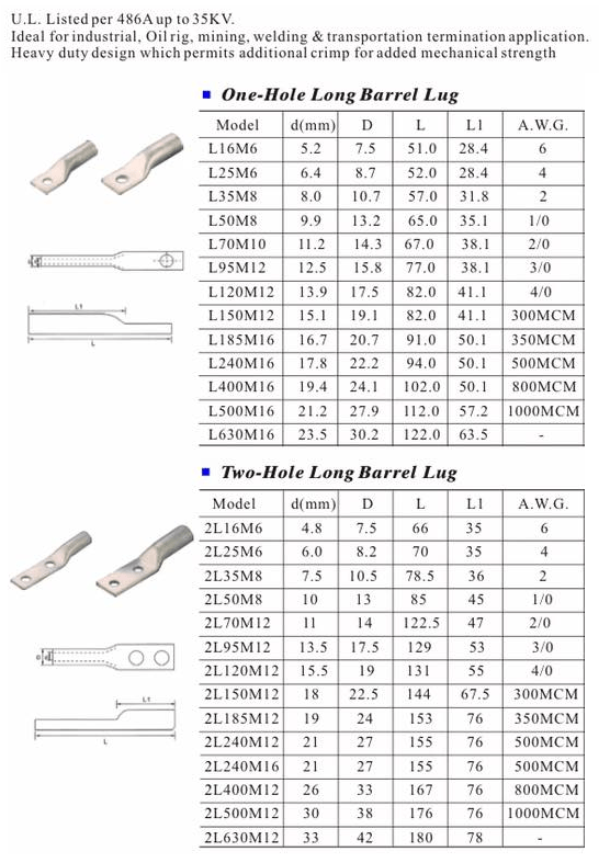 Long Barrel Copper Lug
