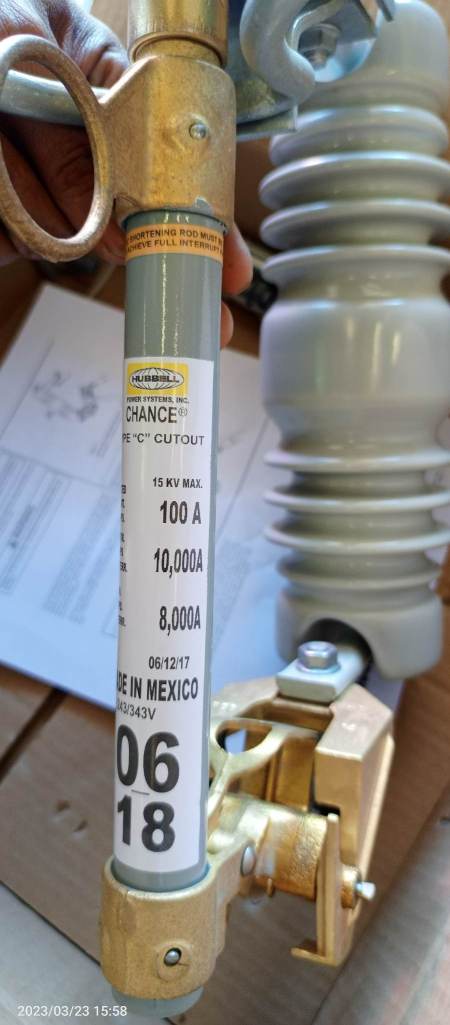 CUT-OUT FUSE 15KV, 100 AMPERES
BRAND: HUBBELL/ AB CHANCE

PRICE 3,300